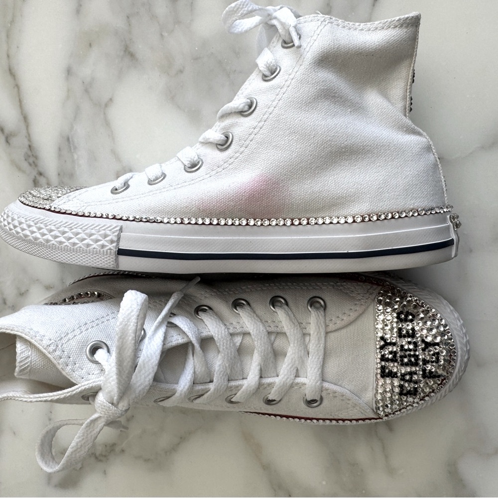 Converse Sneakers White Rhinestone Gems Kids Sneakers Hannah Fly Eagles Fly - Picture 12 of 15